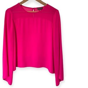 Hot Pink Vince Camuto Flowy Loose Fitting Blouse Top With Mesh Neck